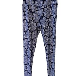 LuLaRoe Navy & White Geo Paisley Flower Design Leggings OS